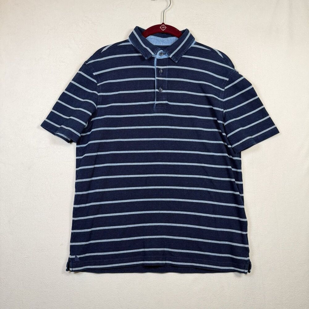 UNTUCKit Masseria Polo Shirt Blue Striped Short Sleeve Cotton Men’s Small